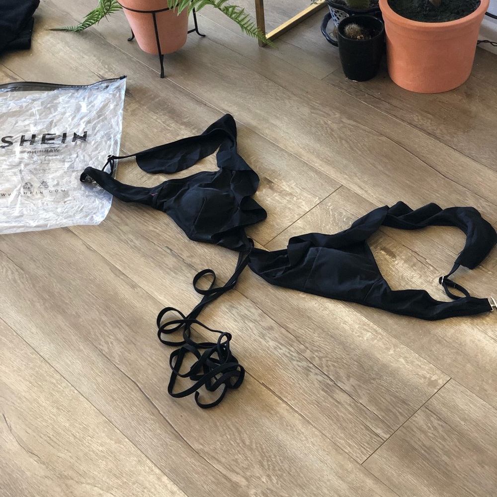 Black SHEIN ruffle tie bikini top